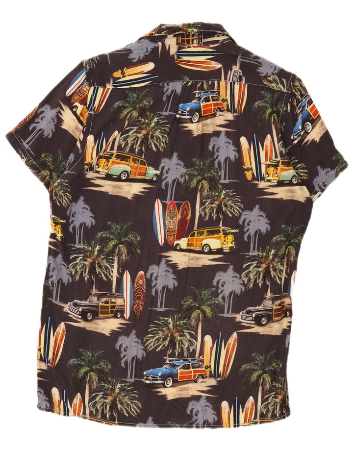Vintage Mens Graphic Short Sleeve Shirt Medium Black Viscose Hawaiian