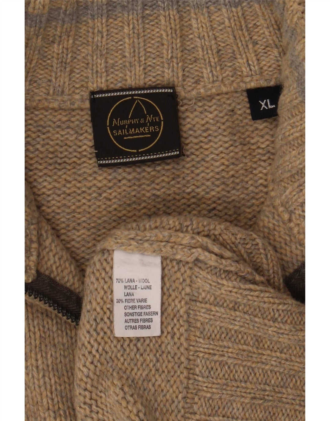 Murphy & Nye Mens Zip Neck Jumper Sweater XL Beige Flecked Wool