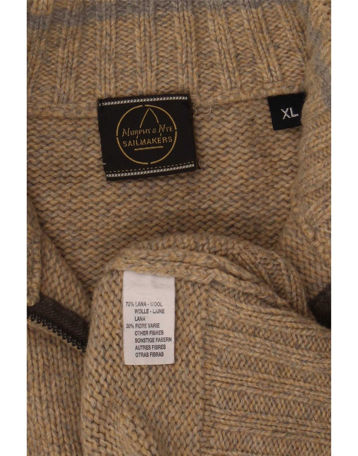 Murphy & Nye Mens Zip Neck Jumper Sweater XL Beige Flecked Wool