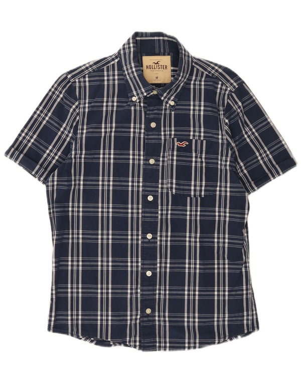 Hollister Mens Short Sleeve Shirt Medium Navy Blue Check Cotton