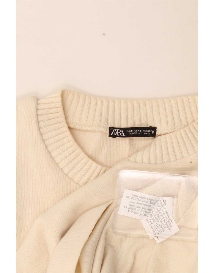 Zara Womens Oversized Crew Neck Jumper Sweater UK 10 Small Off White