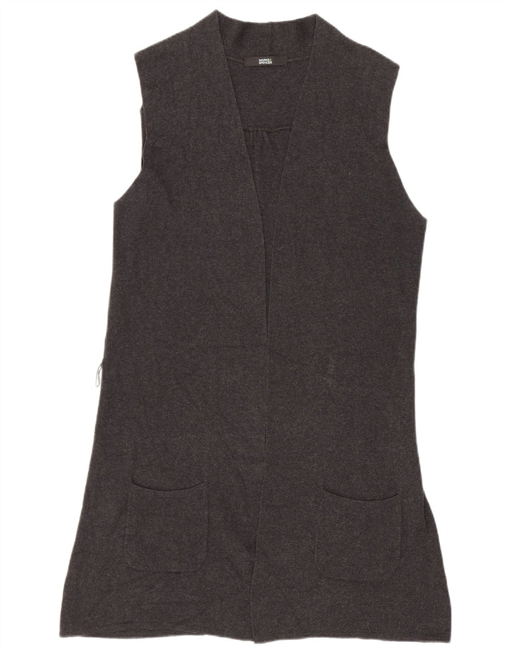 Marks & Spencer Womens Sleeveless Cardigan Sweater UK 12 Medium Grey