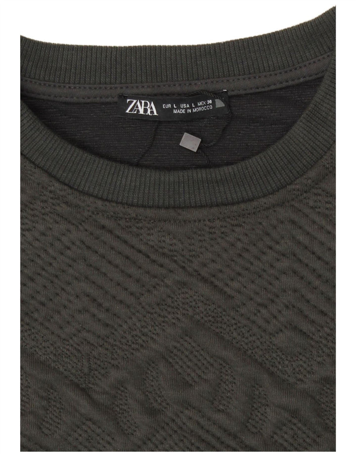 Zara Mujer Crop Sweater UK 44 Poliéster geométrico gris grande