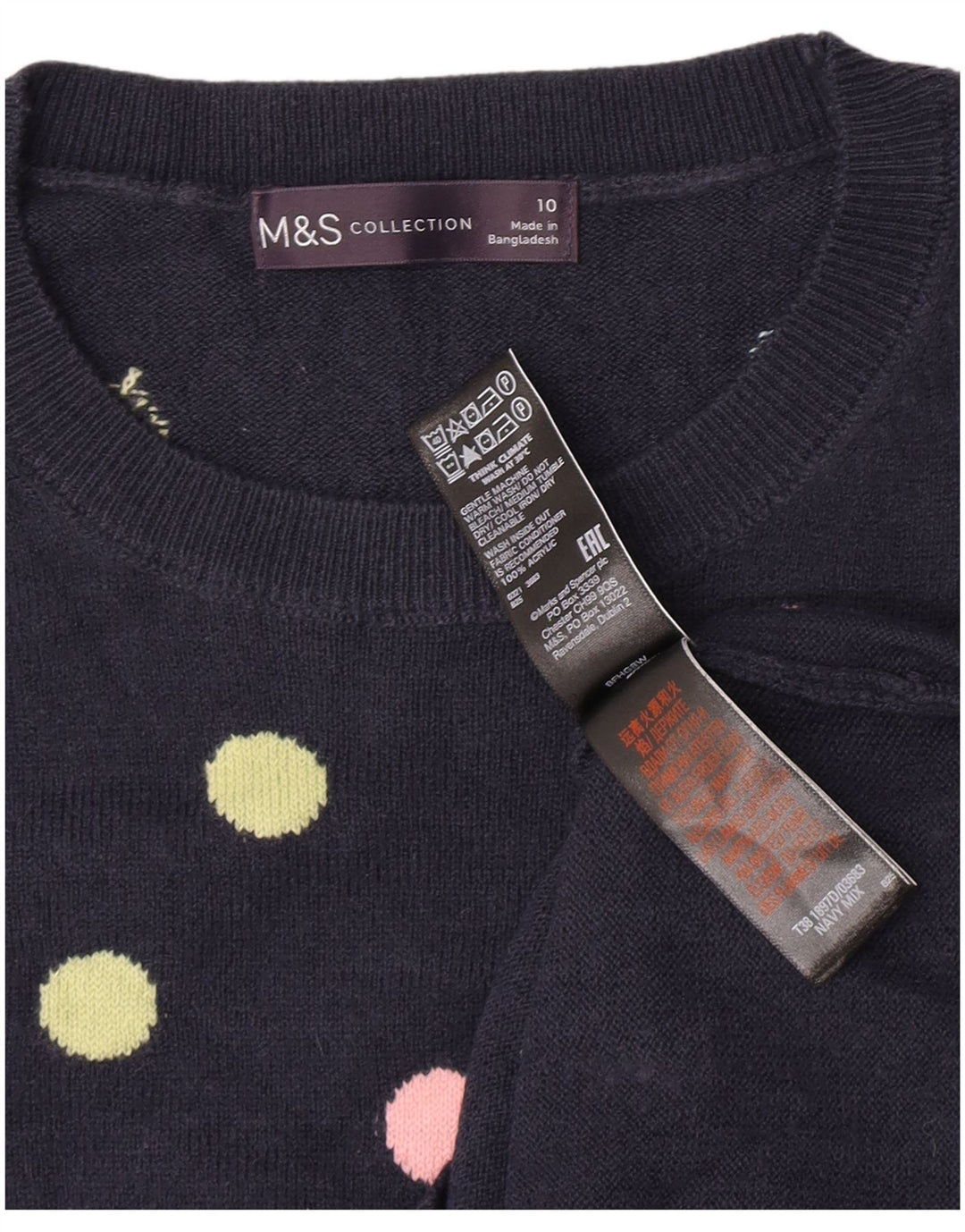 Marks & Spencer Womens Crew Neck Jumper Sweater UK 10 Small Navy Blue