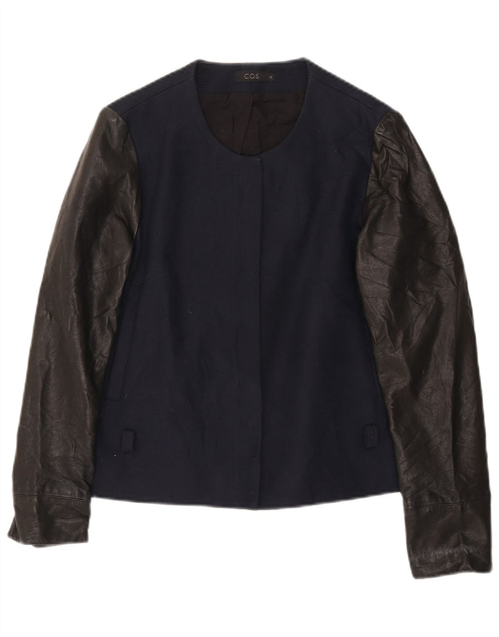 Cos Womens Blazer Jacket EU 40 Medium Navy Blue Colourblock Cotton