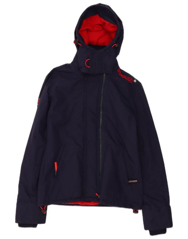 Superdry vindjakke til kvinder med hætte vindjakke UK 10 Small Navy Blue