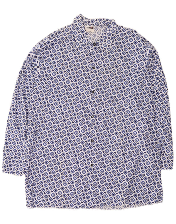 Camisa vintage para hombre talla 42 grande azul geométrico