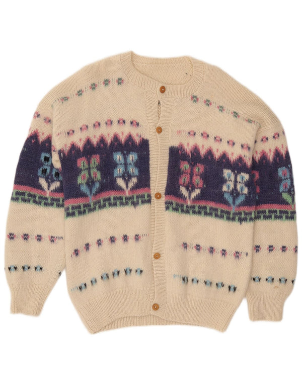 Vintage Womens Cardigan Sweater UK 14 Large Off White Floral