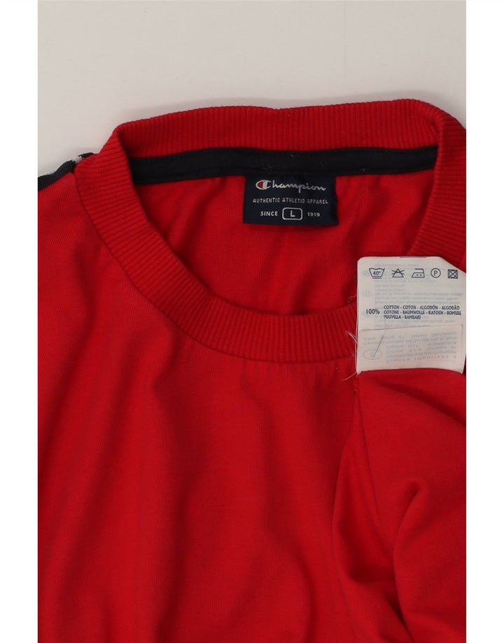 CHAMPION Camiseta de manga larga para hombre de algodón rojo grande