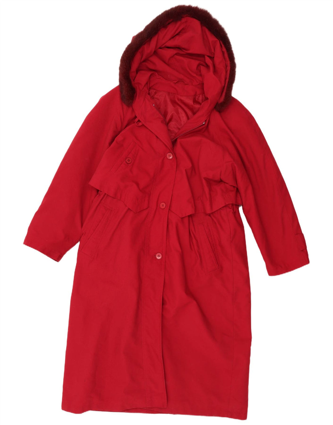 Vintage Womens Hooded Trench Coat UK 14 Large Red Polyester