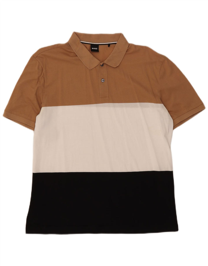 Hugo Boss Mens Polo Shirt Large Multicoloured Colourblock Cotton