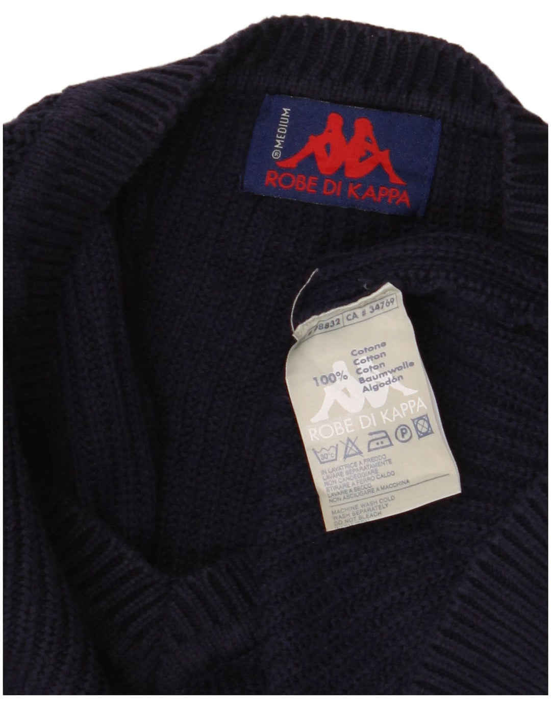 Maglione Kappa da uomo con scollo a V, cotone medio blu navy