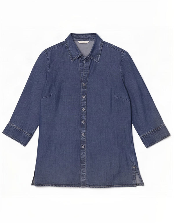 Marks & Spencer Camisa vaquera de manga 3/4 para mujer UK 42 Lyocell azul medio