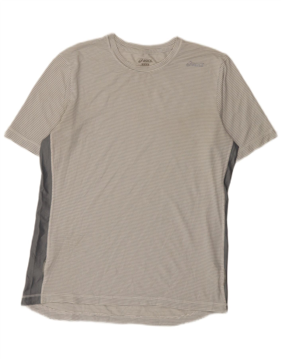 Asics Mens T-Shirt Top Medium White Pinstripe Polyester