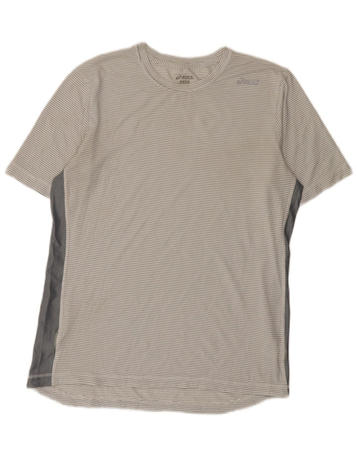 Asics Mens T-Shirt Top Medium White Pinstripe Polyester