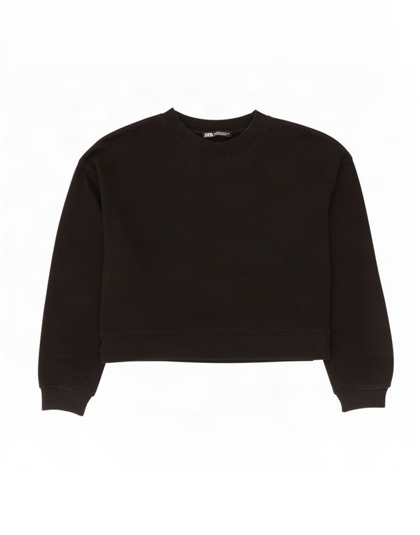 Zara Womens Crop Oversized Sweatshirt Jumper UK 10 Small Black Bomuld