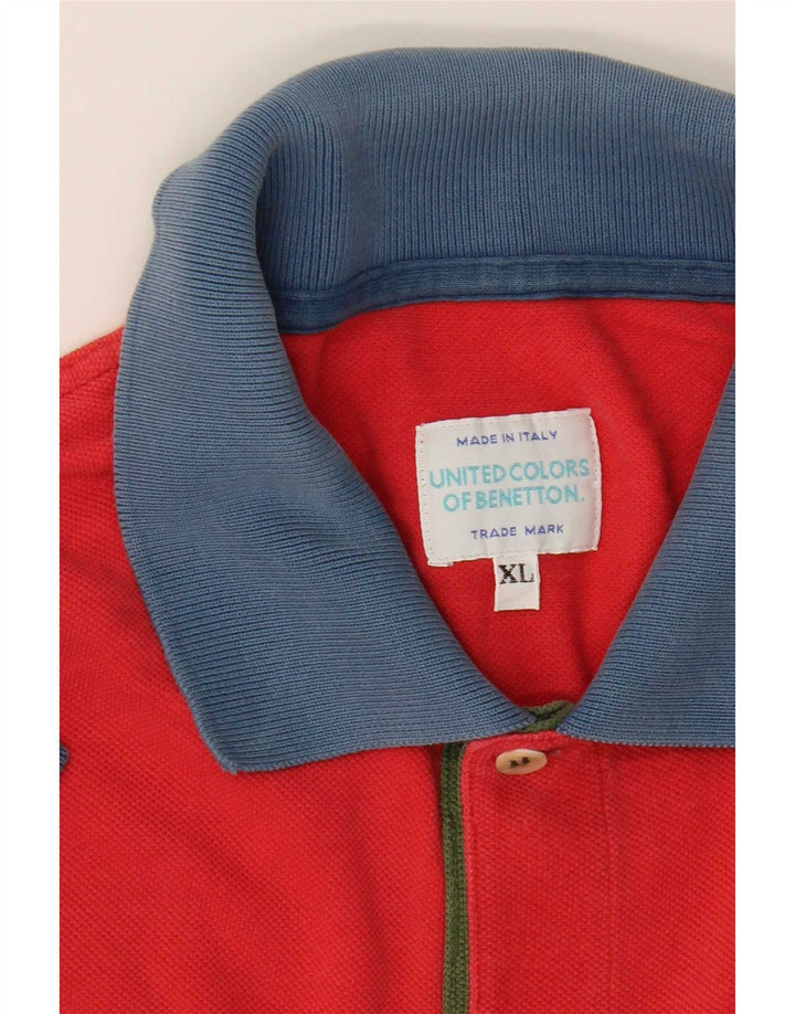 Benetton Mens Polo Shirt XL Red Colourblock