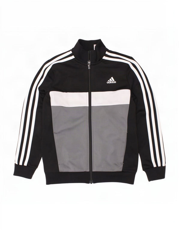 Adidas Boys Tracksuit Top Jacket 7-8 Years Black Colourblock Polyester