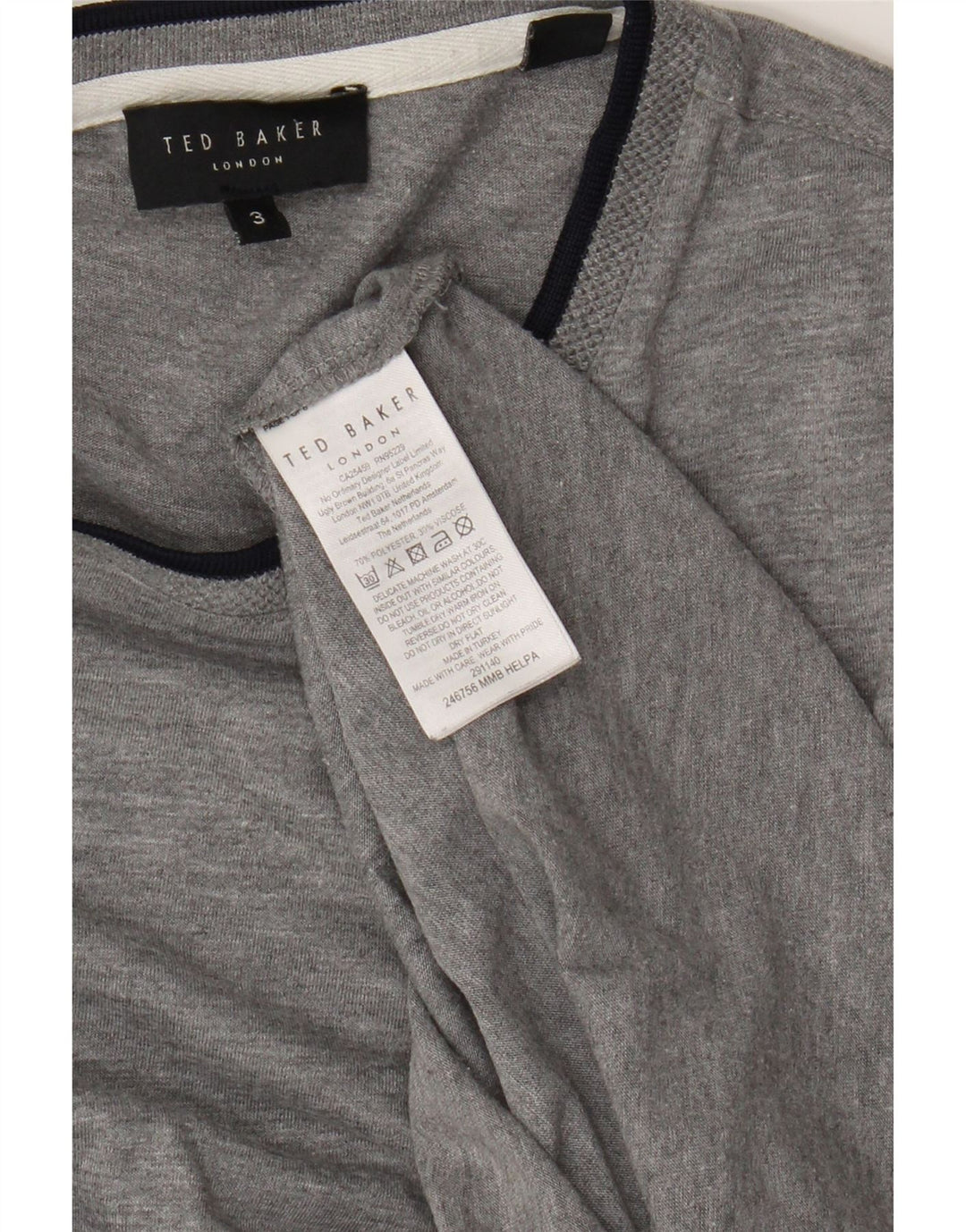 Ted Baker Herre T-Shirt Top Størrelse 3 Medium Grå Polyester