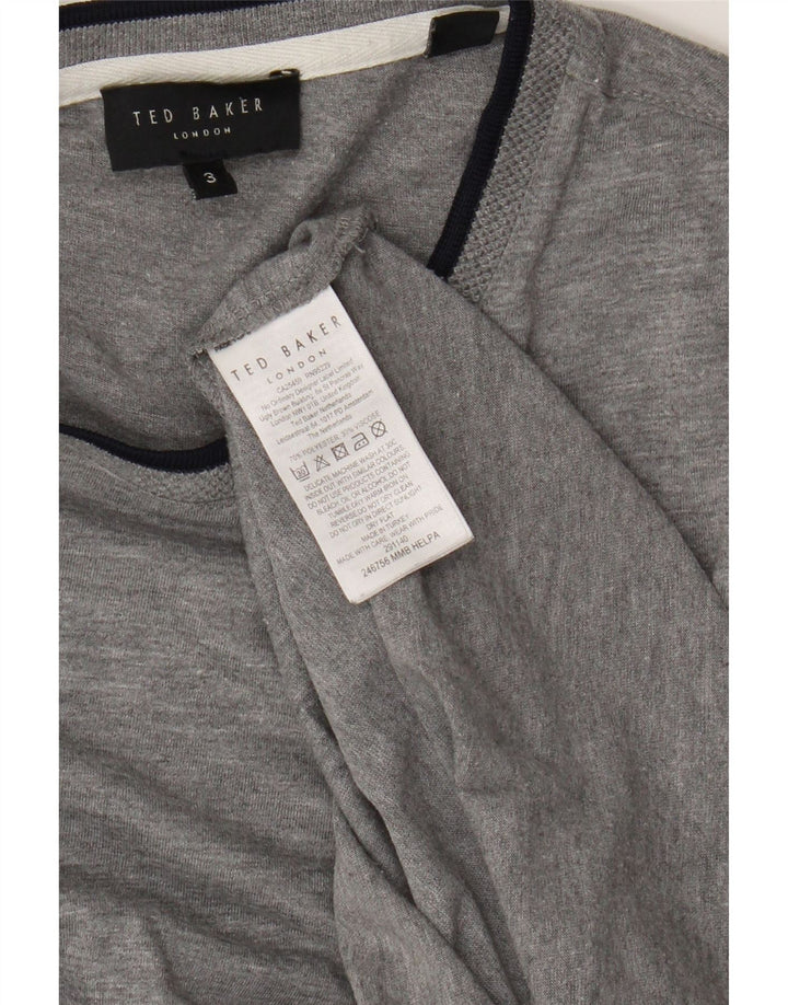 Ted Baker Herre T-Shirt Top Størrelse 3 Medium Grå Polyester