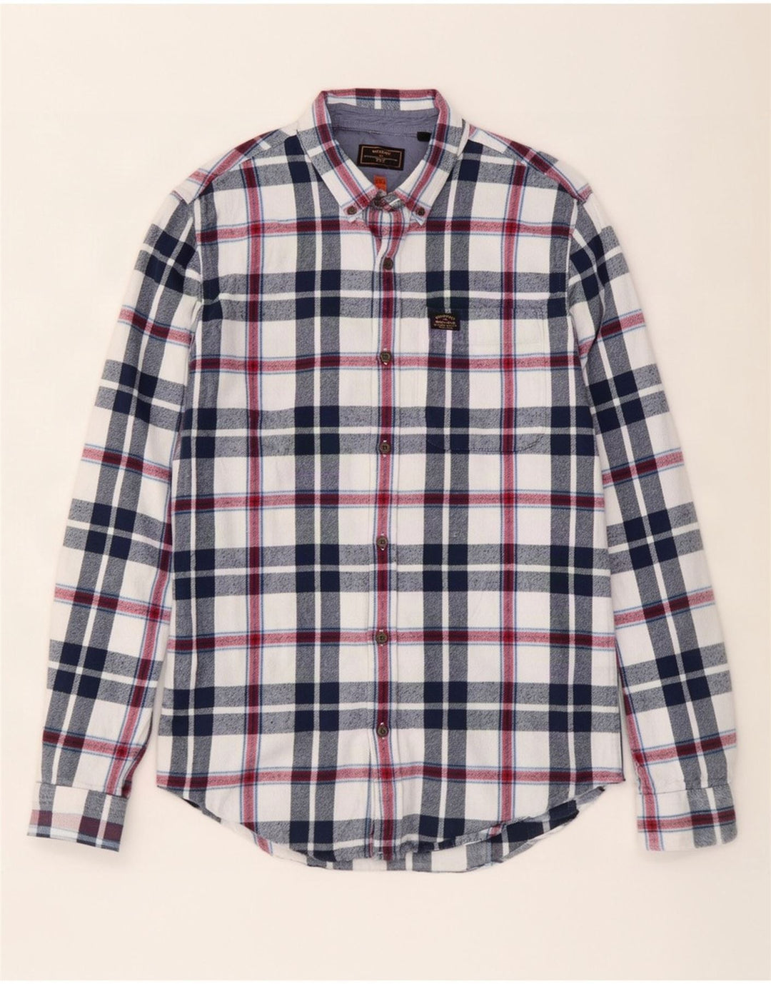 Cămașă de flanel pentru bărbați Superdry, din bumbac cu carouri, albastru bleumarin