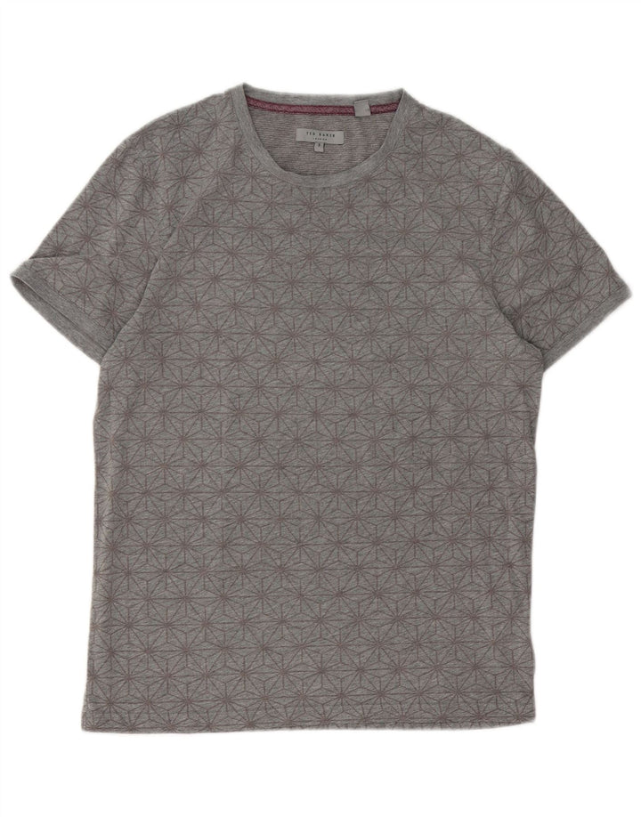 Ted Baker Mens Graphic T-Shirt Top Size 3 Medium Grey Geometric Cotton
