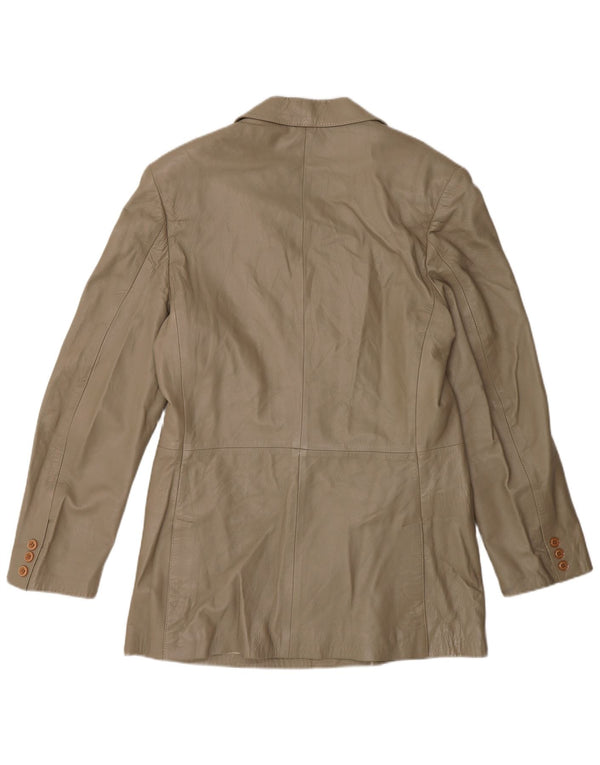 Vintage Damen Zweireihige Lederblazerjacke IT 52 2XL Grau