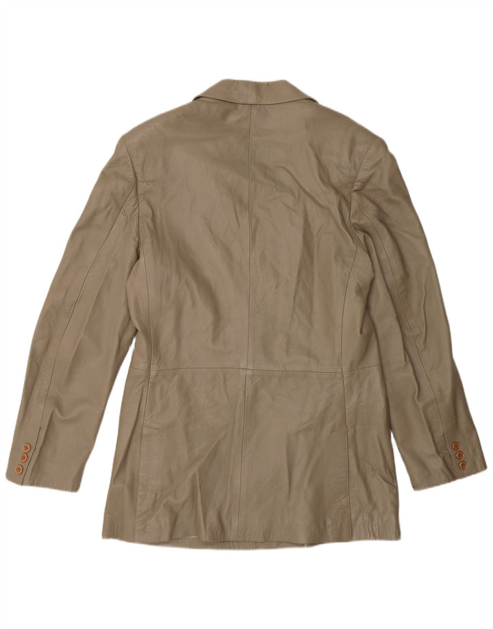 Vintage Damen Zweireihige Lederblazerjacke IT 52 2XL Grau