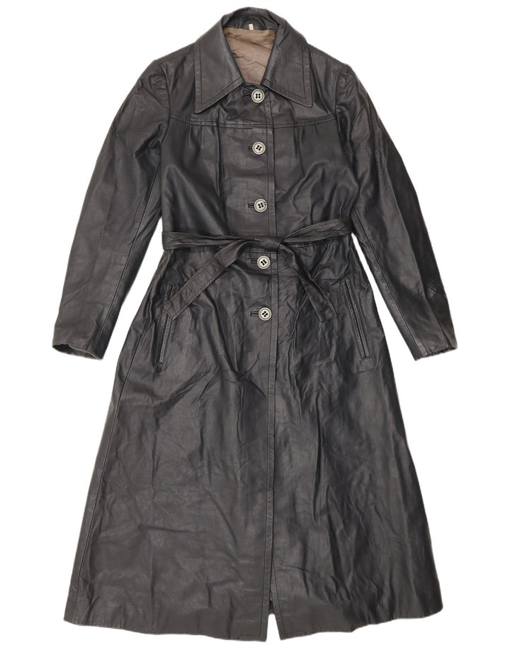 Cappotto vintage in pelle da donna IT 42 Medio Nero