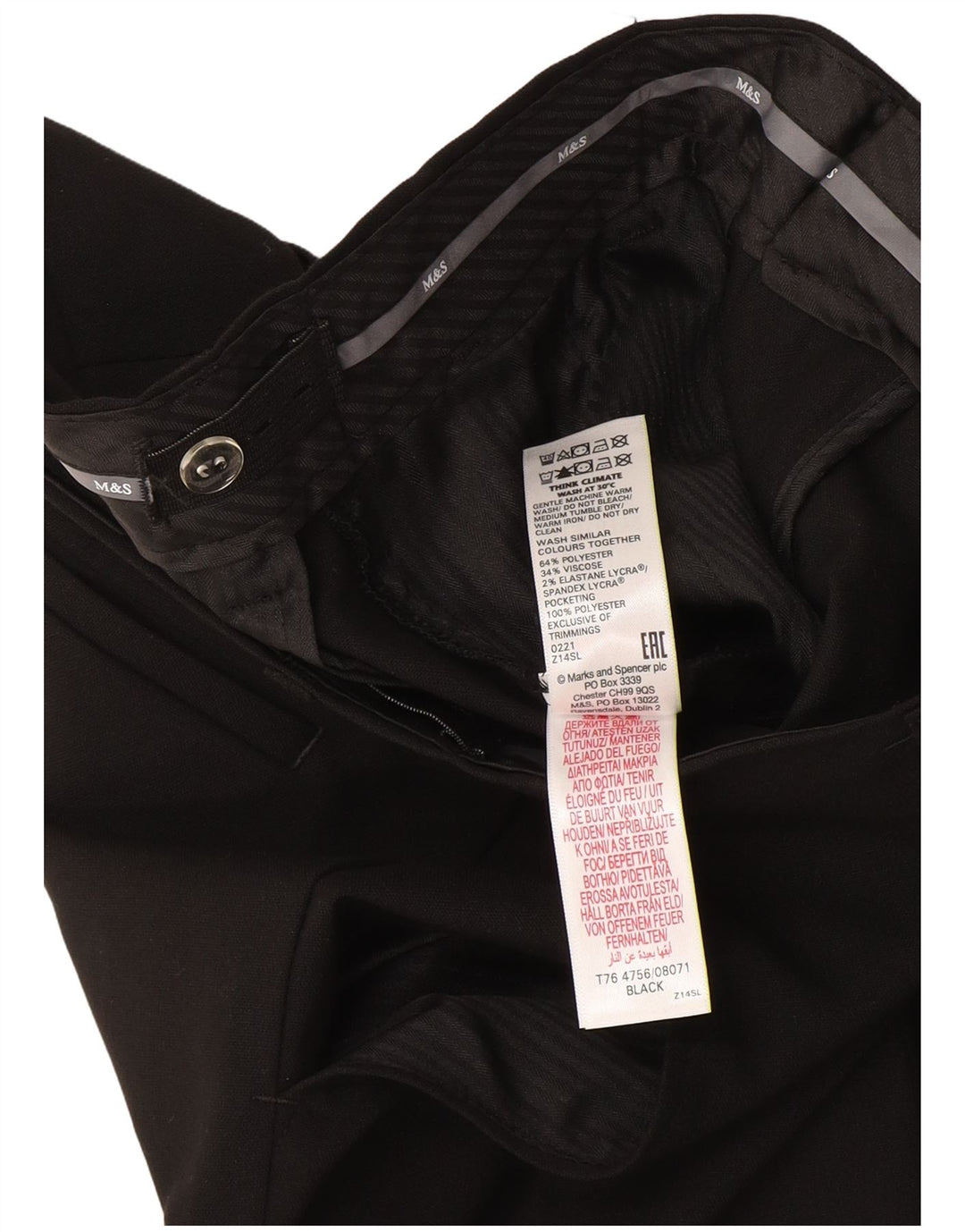 Marks & Spencer Boys Slim Suit Trousers 12-13 Years W32 L27 Black Polyester