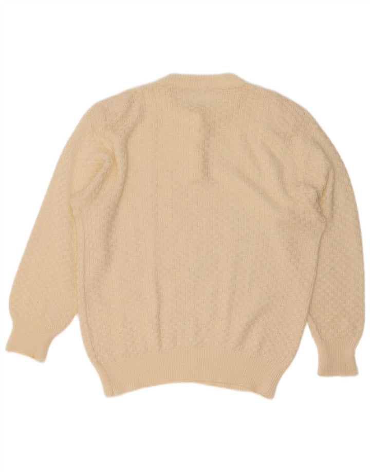 Vintage Womens Button Neck Jumper Sweater UK 16 Large Off White