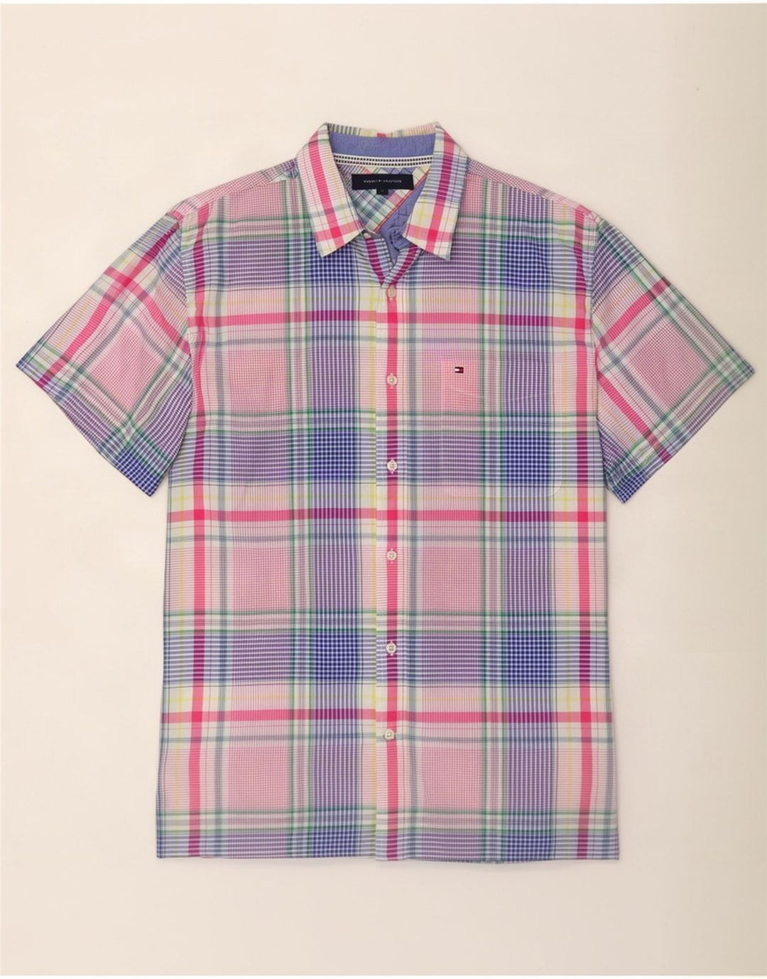 Camicia a maniche corte da uomo Tommy Hilfiger di grandi dimensioni in cotone a quadri multicolore