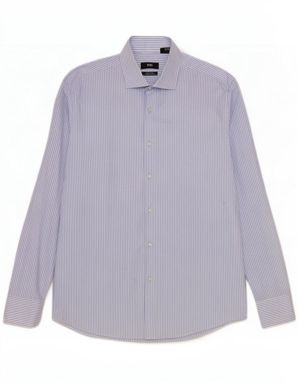 Hugo Boss Mens Regular Fit Shirt Size 44 17 1/2 XL Blue Pinstripe Cotton