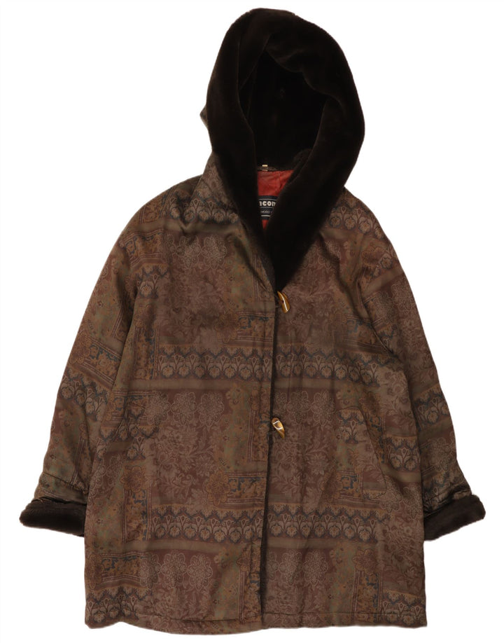 Incom Dame Hætte Oversized Duffle Coat EU 46 XL Brun Blomster