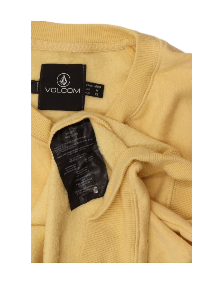 VOLCOM Womens Graphic Sweatshirt Jumper UK 14 Medium Yellow Cotton