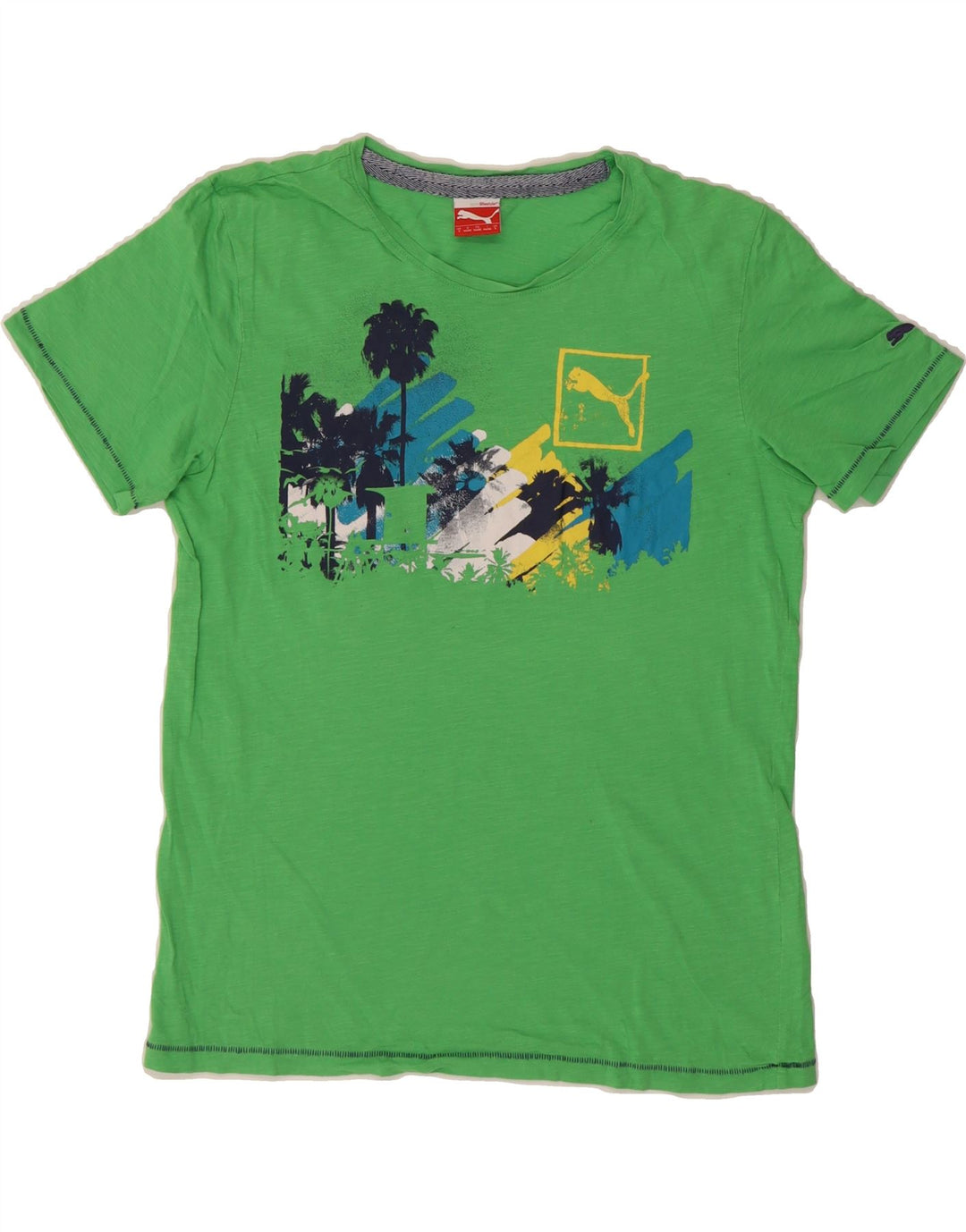 PUMA Mens Graphic T-Shirt Top Small Green Cotton Vintage Puma and Second-Hand Puma from Messina Hembry 
