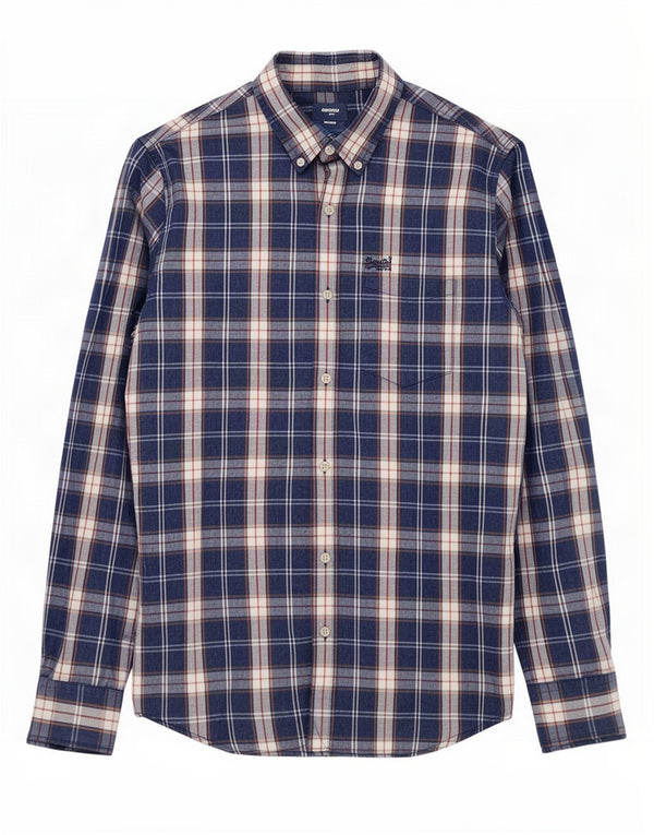 Superdry Mens Shirt Medium Navy Blue Check Cotton