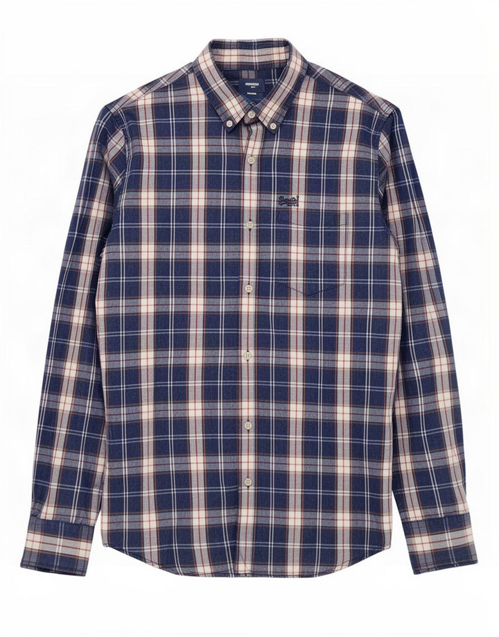 Superdry Mens Shirt Medium Navy Blue Check Cotton
