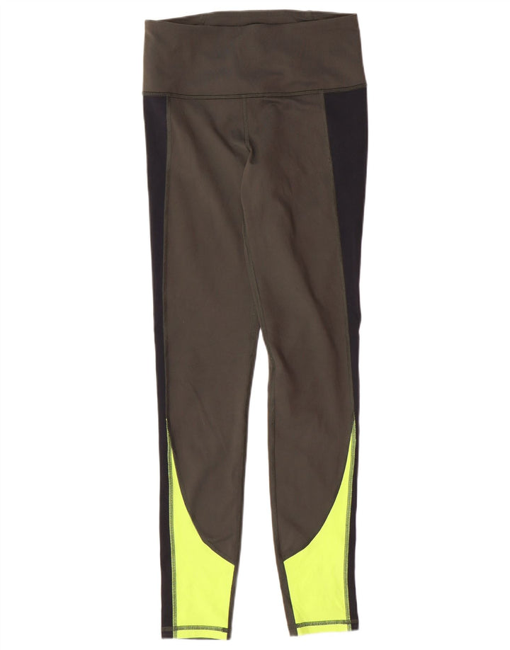 UNDER ARMOUR Leggings til kvinder UK 10 Small Khaki Colourblock Polyester