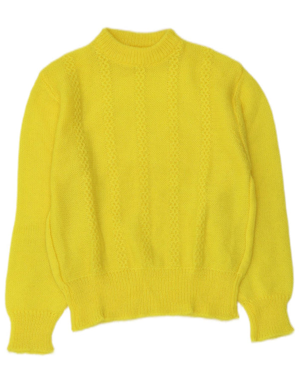 Vintage Dame Crop Crew Neck Jumper Sweater UK 12 Medium Yellow