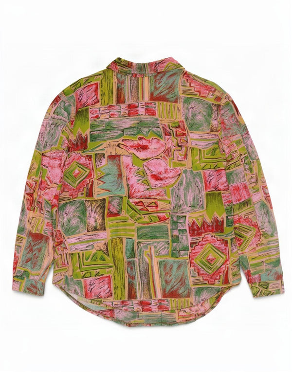 chemise femme vintage UK 16 Grand Géométrique Multicolore