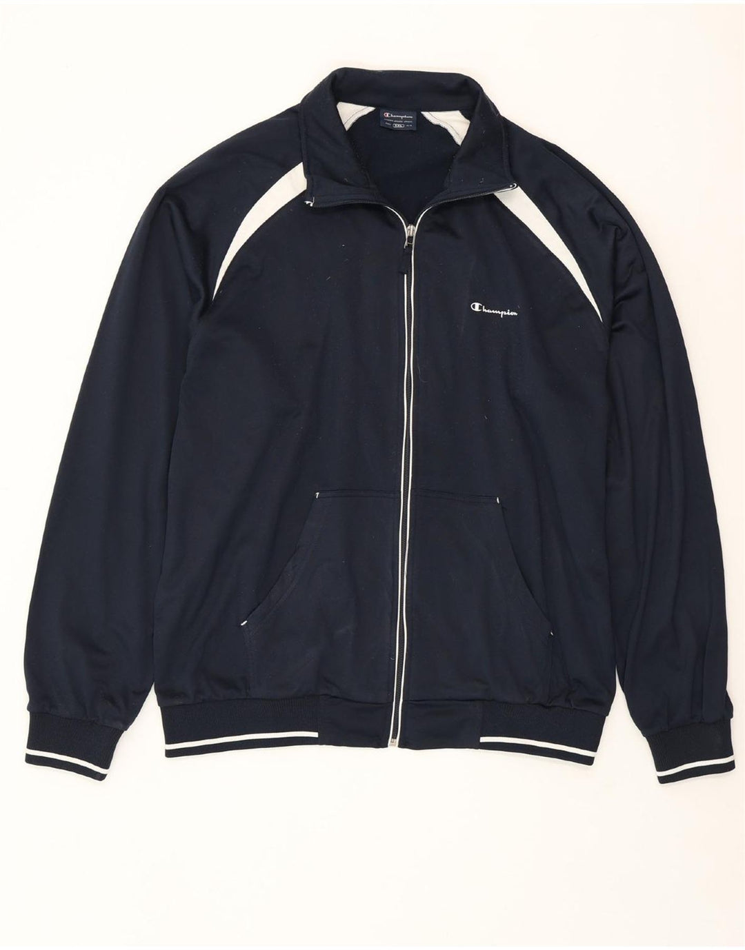 CHAMPION Mens Tracksuit Top Jacket 2XL Navy Blue Colourblock Polyester