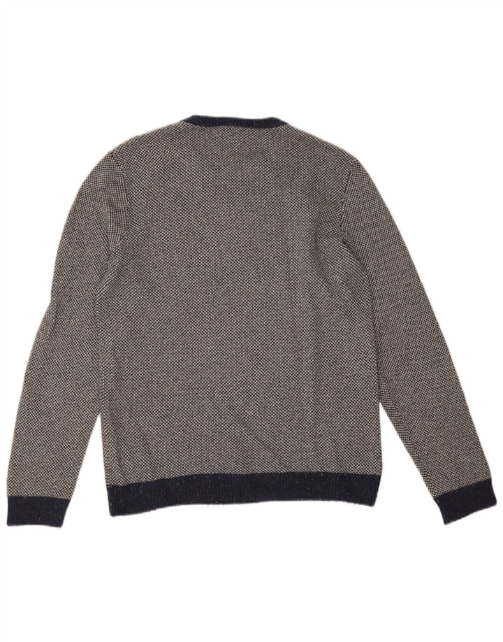 Lacoste Mens Crew Neck Jumper Sweater Size 4 Medium Navy Blue Flecked Wool