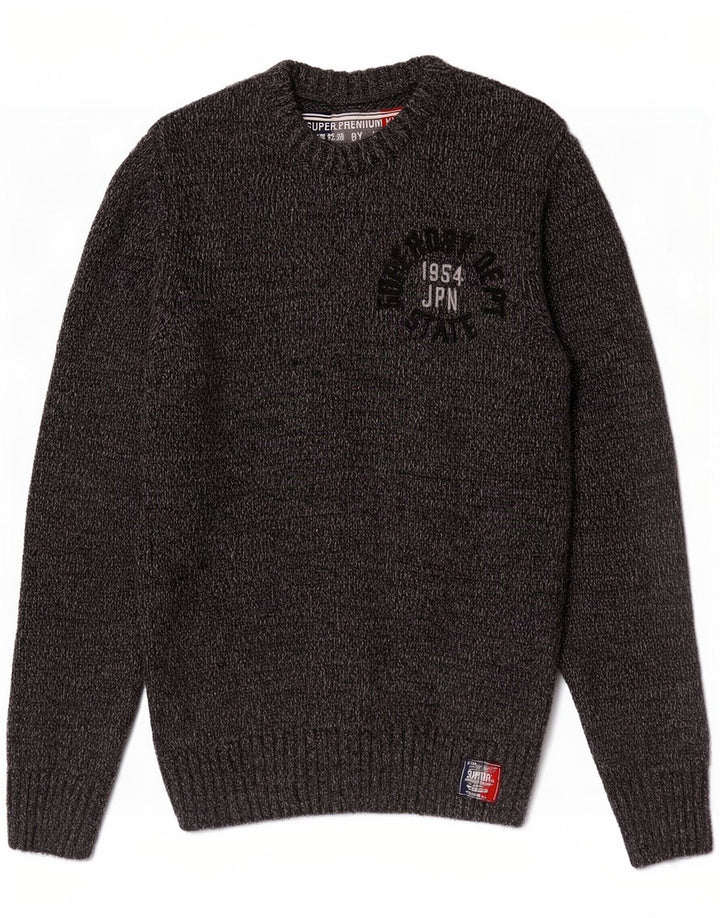 Мужской джемпер с круглым вырезом Superdry с рисунком, средний серый акрил в крапинку