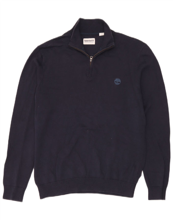 Timberland Maglione da uomo con zip e collo piccolo in cotone blu navy