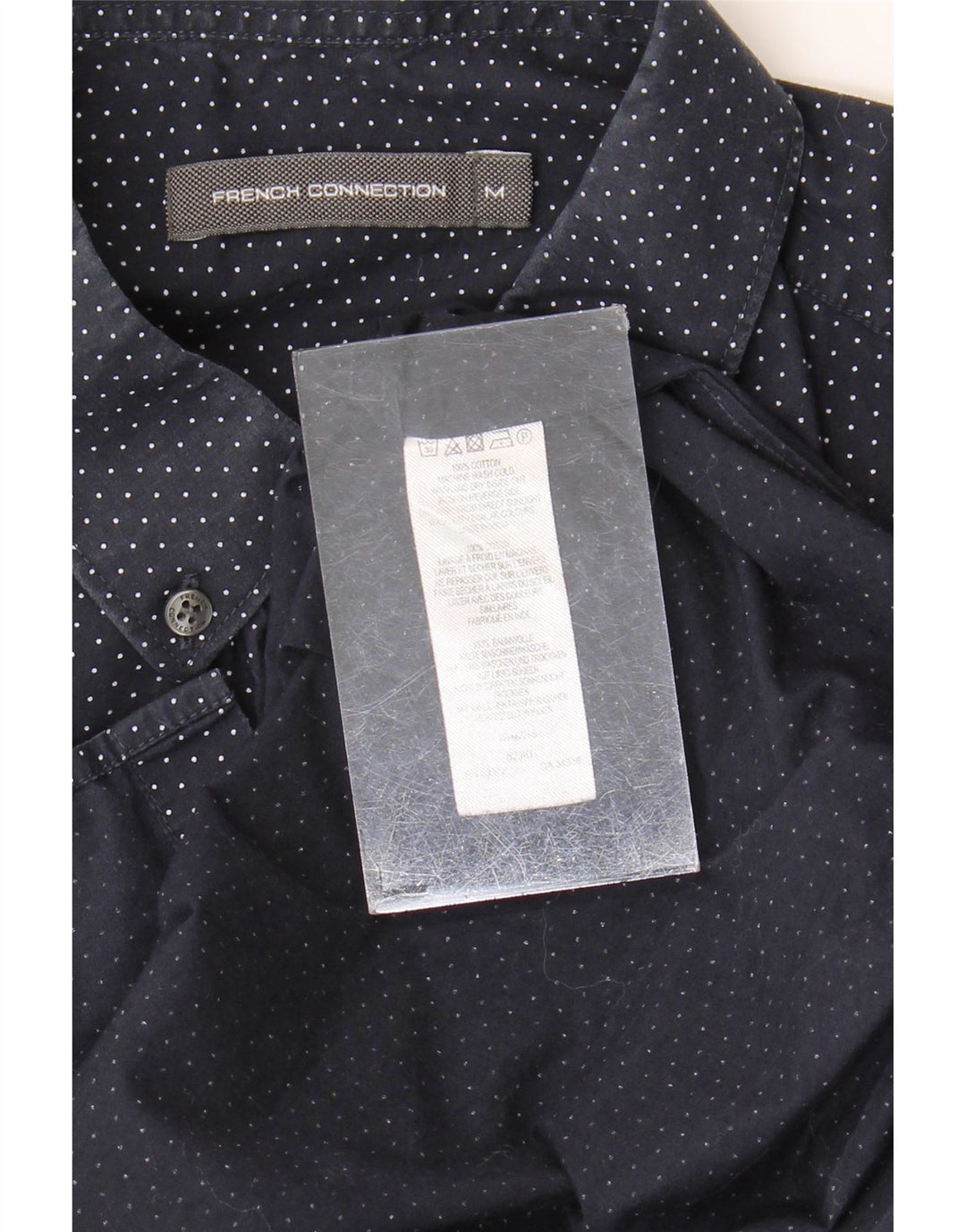 French Connection Mens Short Sleeve Shirt Medium Navy Blue Spotted Cotton