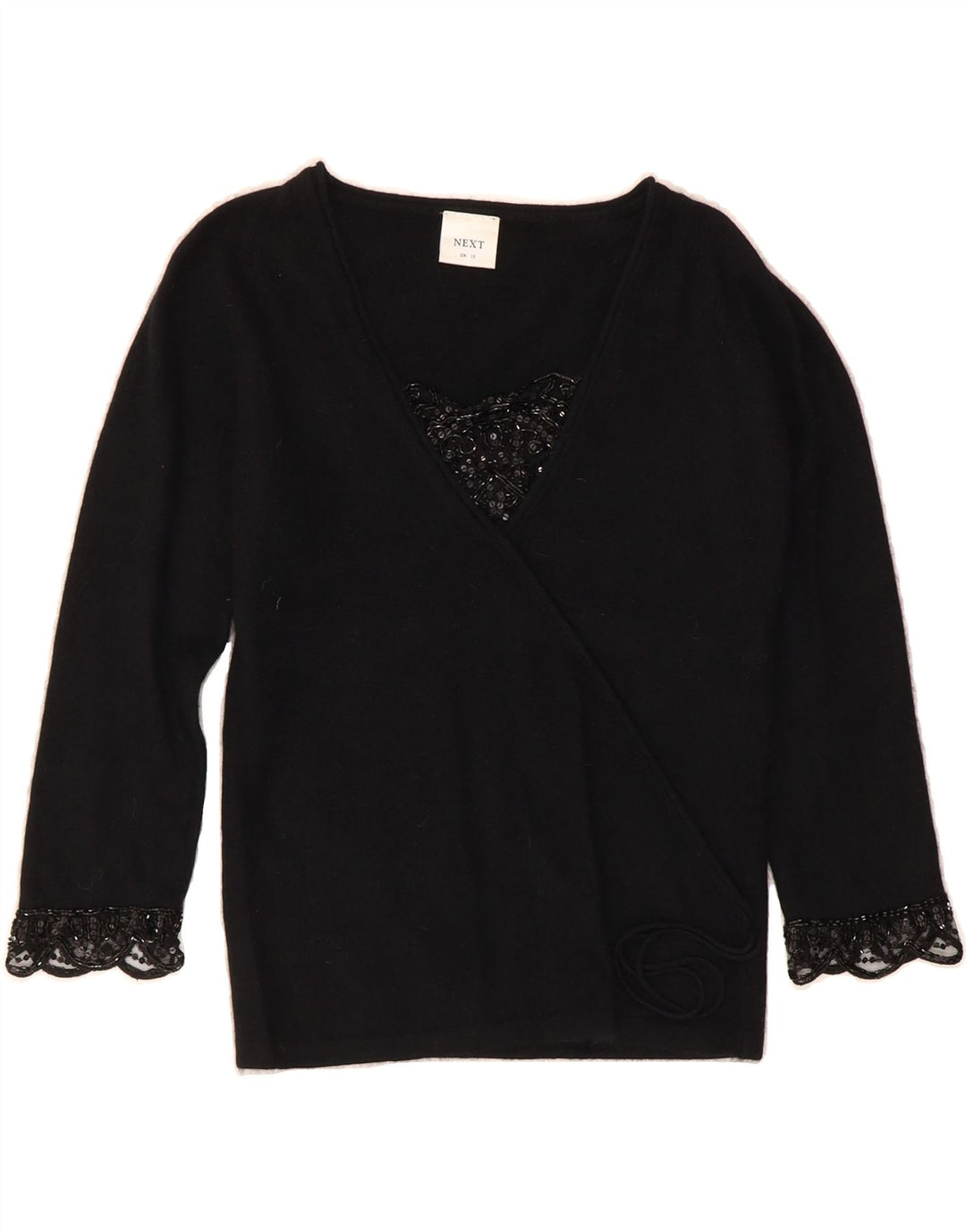 NEXT Womens 3/4 Sleeve Blouse Top UK 12 Medium Black Nylon Vintage Next and Second-Hand Next from Messina Hembry 