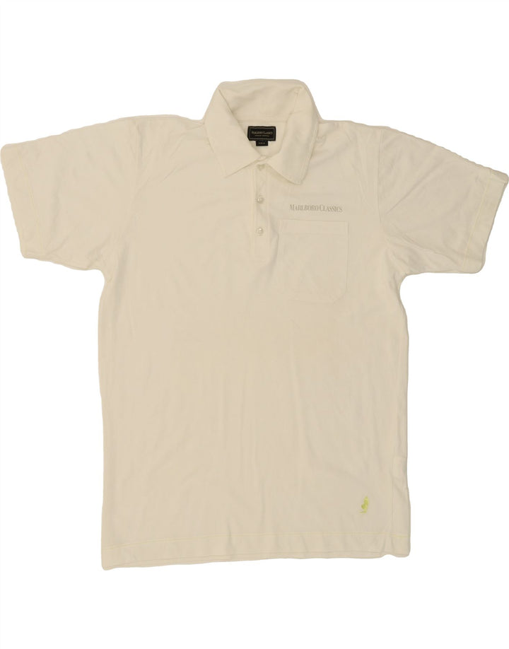 MARLBORO CLASSICS Mens Polo Shirt Medium Off White Cotton Vintage Marlboro Classics and Second-Hand Marlboro Classics from Messina Hembry 