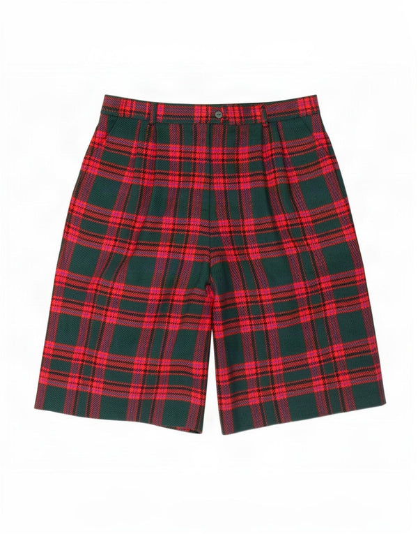 Lucia Damen-Bermudashorts mit hoher Taille und Klammern, UK 16, Größe L W28, grün kariert