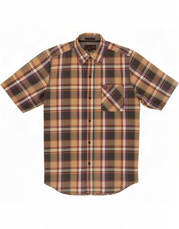 Marlboro Classics Womens Short Sleeve Shirt Medium Beige Plaid